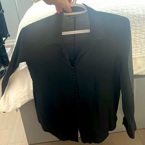 100% silk black collared blouse with full length button details by Club Monaco.